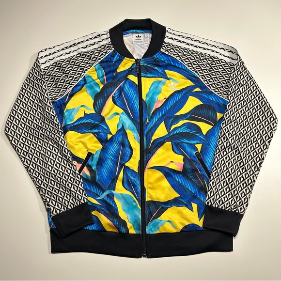 Adidas x FARM Rio Tropical Leaf Full Zip Track Jacket Women’s Size Large - Picture 2 of 8